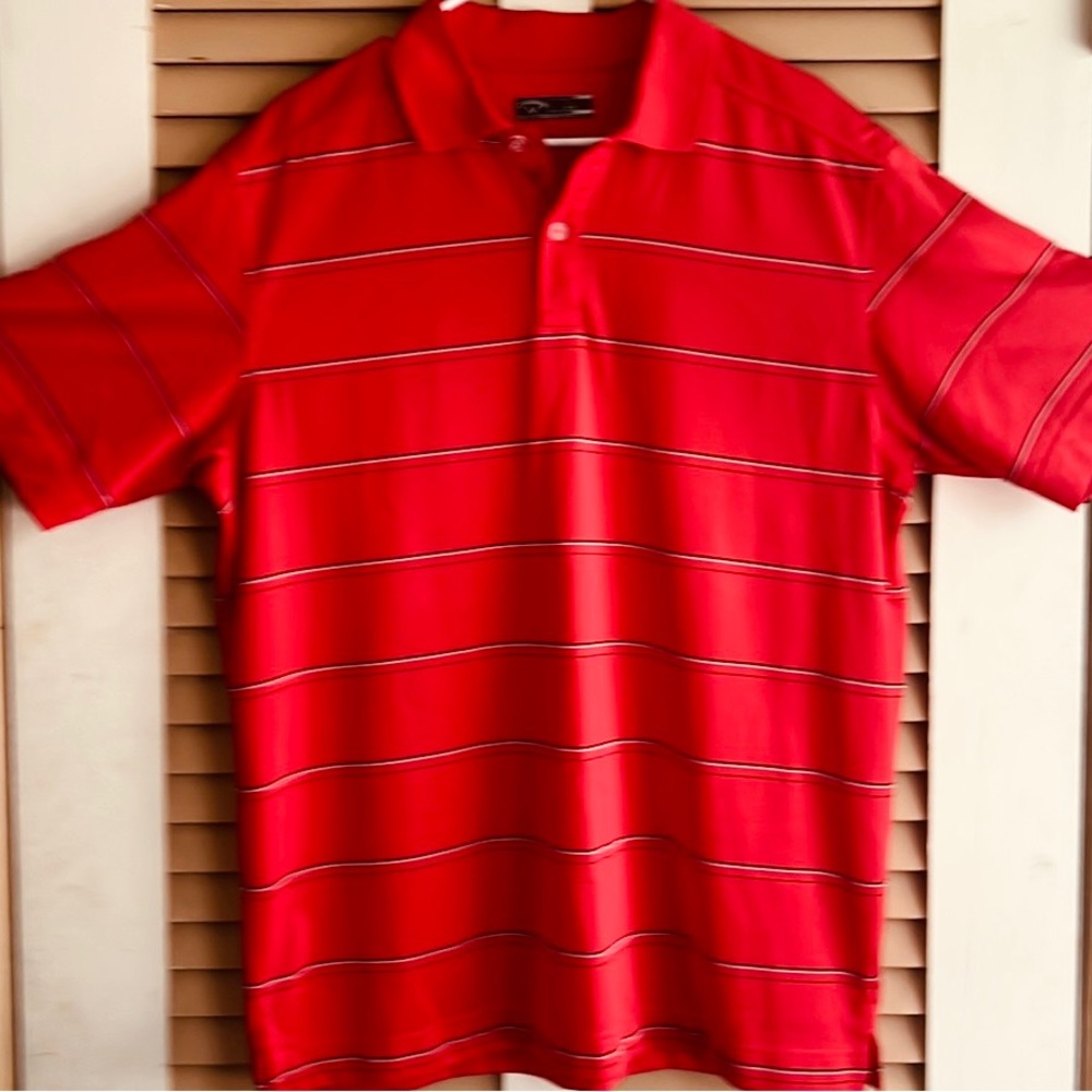 Callaway Golf Polo- Size Large- Color Red w/ black and white pinstripes